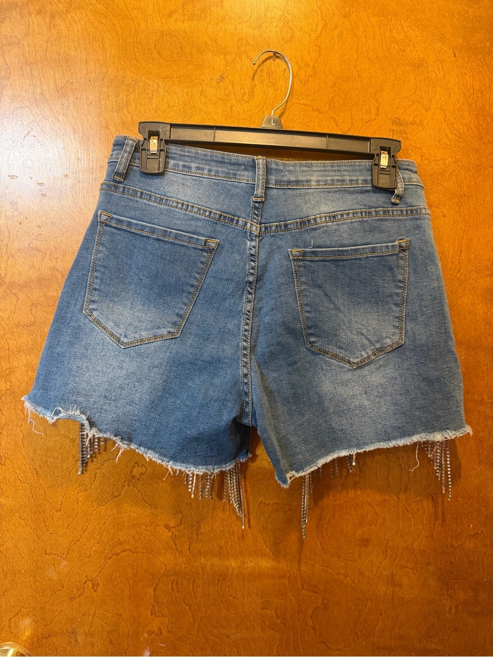 Denim 4 us rhinestone fringe blue jean shorts women’s shorts new size L - Picture 5 of 5